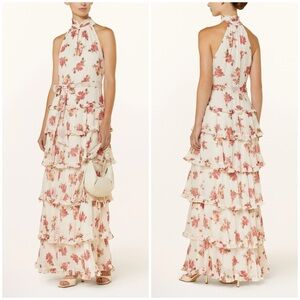 Lauren Ralph Lauren Floral Crinkle Georgette Tiered Gown Size 2